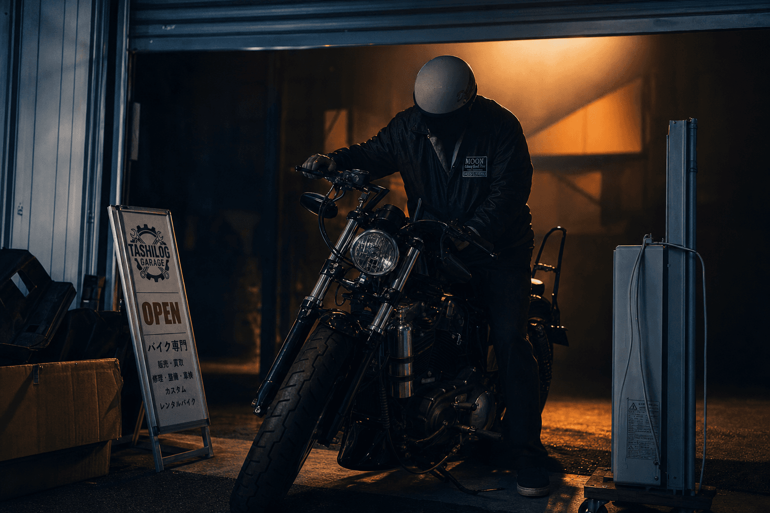 Head mechanic on his chopper / メカニック（チョッパーに跨る）